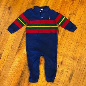 Ralph Lauren Navy Romper with Colorful Stripes